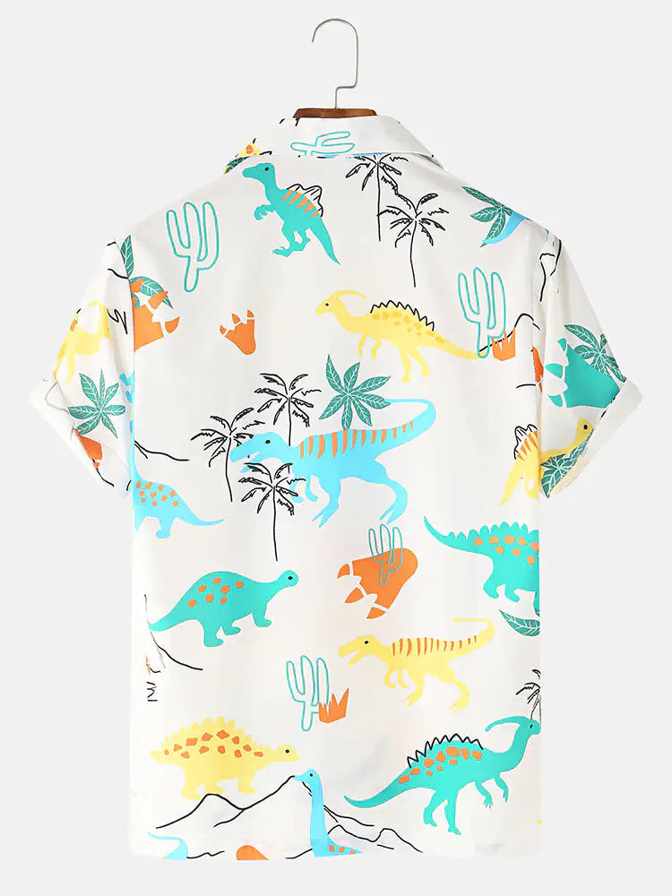 Cartoon Dinosaur Animal Printed Short Sleeve Casual Shirts