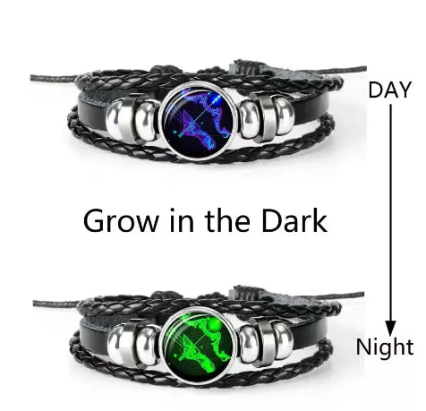 Luminous Zodiac Constellation Braided Couples Leather Bracelet for Men