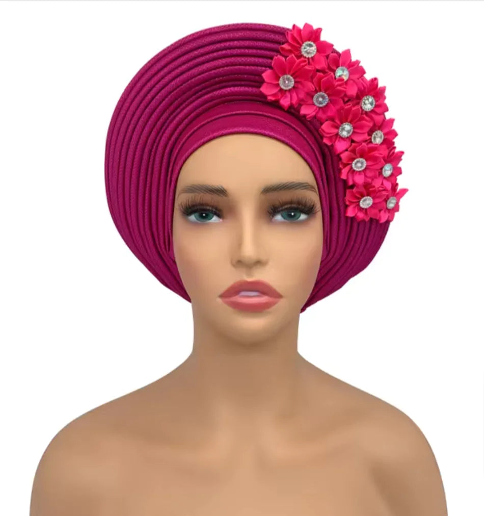 Stunning Floral Auto Gele Headwraps - 2024 New African Turban for Elegant Weddings & Parties