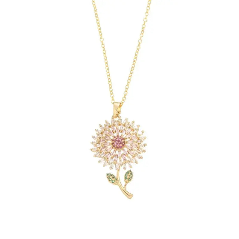 Never Fade Pink Sunflower Pendant Necklace