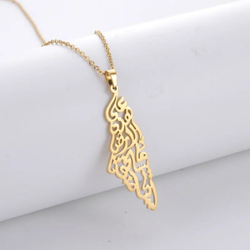 Arabic Calligraphy Palestine Pendant Necklace