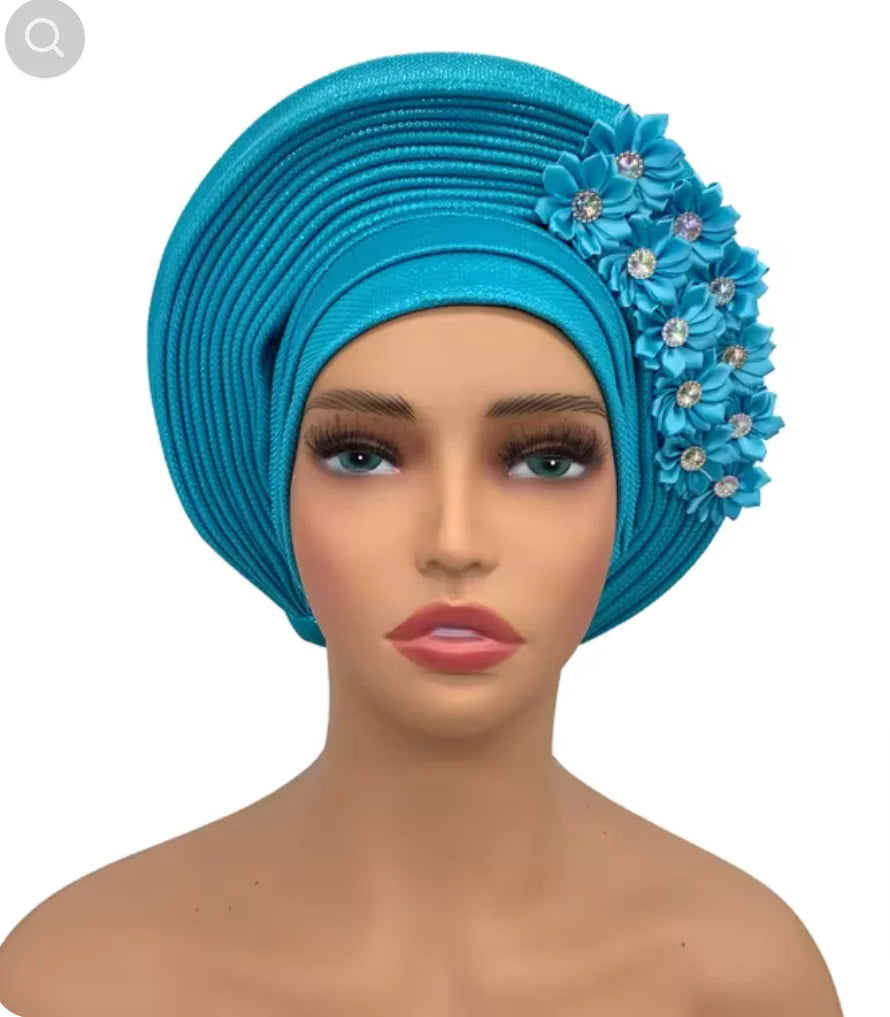 Stunning Floral Auto Gele Headwraps - 2024 New African Turban for Elegant Weddings & Parties