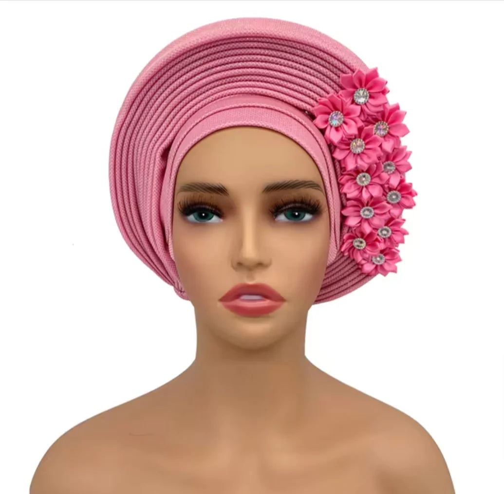 Stunning Floral Auto Gele Headwraps - 2024 New African Turban for Elegant Weddings & Parties