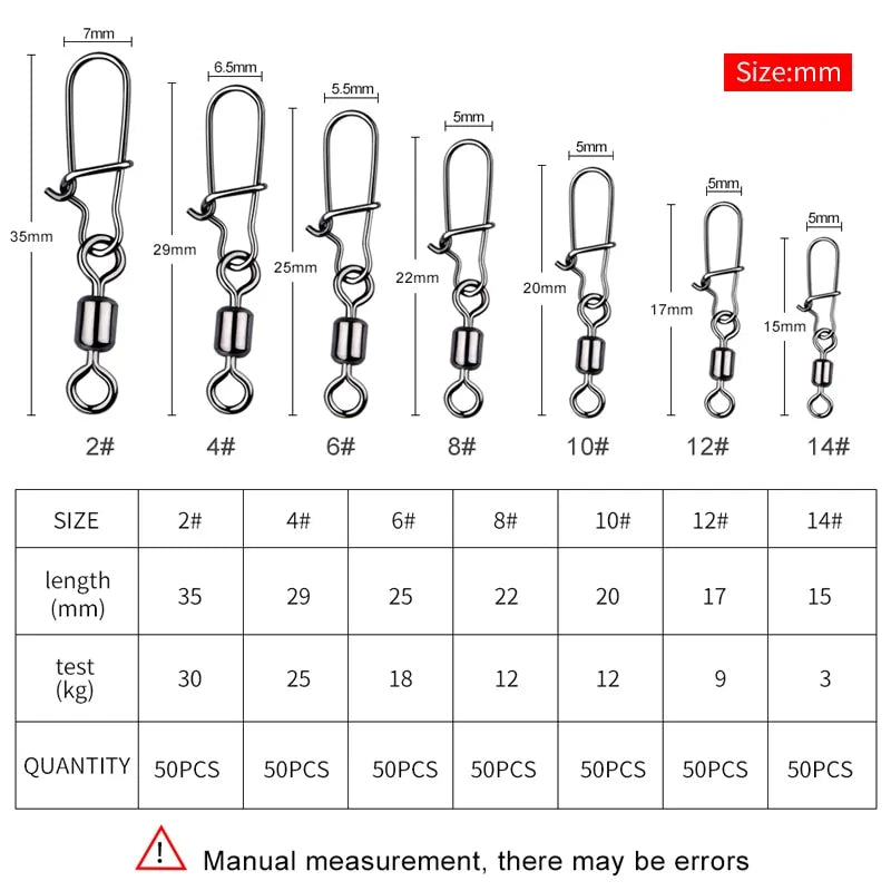 50 Pieces Fishing Swivel Stainless Steel With Snap Fishhook