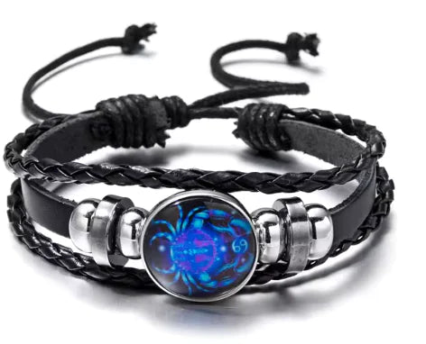 Luminous Zodiac Constellation Braided Couples Leather Bracelet for Men