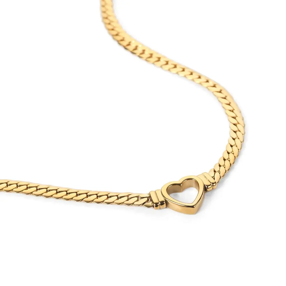 Women's Gold Plated Cuban Link Heart Necklace