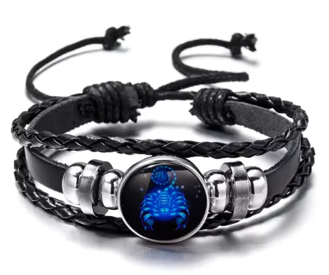 Luminous Zodiac Constellation Braided Couples Leather Bracelet for Men