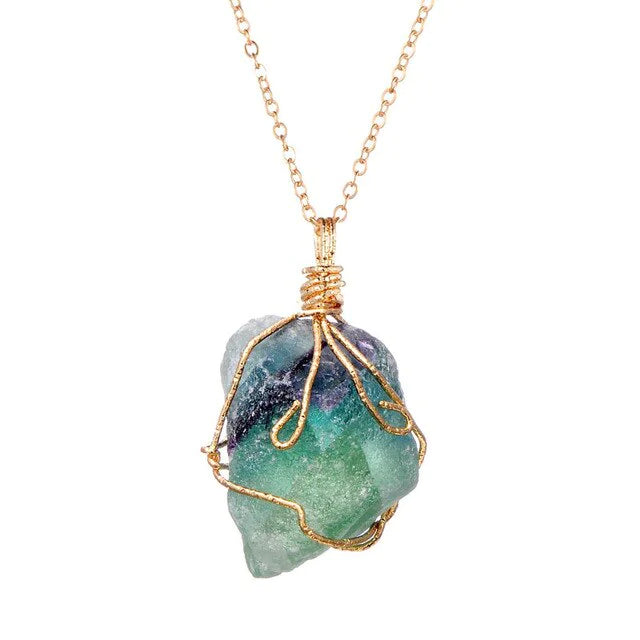 Natural Gemstone Necklace Chakra Stone Pendant Energy Healing Crystal with Chain